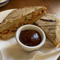‘Crispy’ tofu sandwich: not crispy at all, so they must have changed the recipe. It was very spicy, but had a nice Chinese flavour.  at Lisa's Deli in Zwolle