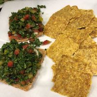 The pizza and corn chips.  The chips are just corn and spices. Best corn chips! at The Garden Kitchen in Houston