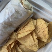 Tofu Burrito with Red Cabbage 😋 and chips  at Rogue Tacos in East Stroudsburg