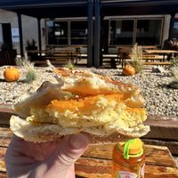 Just Egg and vegan cheese on an everything  bagel!   at Sevier Coffee Co in Hatch