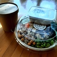 Poke and soup from delivery at Poké Bistro in Bratislava