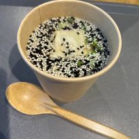 Miso soup with vegetarian dumplings  at Poké Bistro in Bratislava