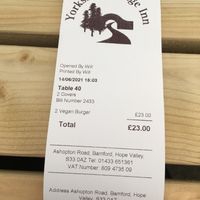 Our receipt  at Yorkshire Bridge Inn in Hope Valley