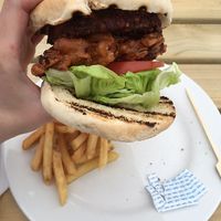 Yummy vegan burger  at Yorkshire Bridge Inn in Hope Valley