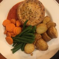 Spiced cauliflower, spinach and lentil pie  at Yorkshire Bridge Inn in Hope Valley