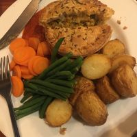Spiced cauliflower, spinach and lentil pie - the inside  at Yorkshire Bridge Inn in Hope Valley