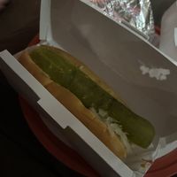 Veggie hot dog w ketchup, mustard, sauerkraut, pickle, & gluten free bun  at Ted's Hot Dogs in Buffalo