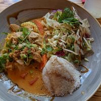 Curry with vegan chicken and peanut sauce at Lôc Vegan in Mainz