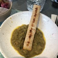 Vegan curry with naan stick at Rozey in Delft