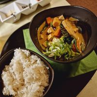 Red curry made vegan at Shambala in Ljubljana