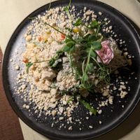 Vegan Snow pea tofu starter at Shambala in Ljubljana