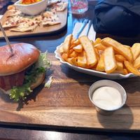 Vegan burger with fries   at Centrum Linden in Hannover