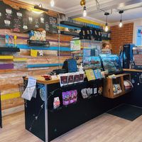 Snacks, drinks menu, and register. at Dreamy Goat Coffee Co. in Inverurie