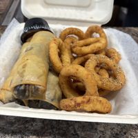 Philly egg roll with onion rings  at Philly Vegan in Richmond