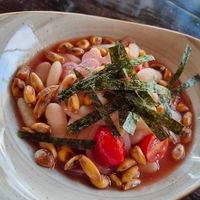 Ceviche de fabas, melón y sandía at Menos Mal Playa de Porcia in El Franco