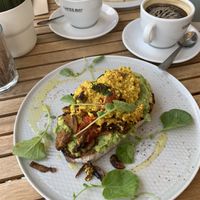 Scrambled tofu toast   at Ahimsa in Mallorca