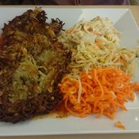 A very delicious Polish potato dish with three different salads at BioWay - Waly Jagiellonskie in Gdansk