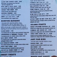 Updated menu - vegan options marked with 'V' except for the cheese quesadilla at Coconut Joes in Tobermory