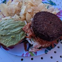 Jackfruit burger with extra beyond patty at Coconut Joes in Tobermory