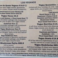 Vegan section of menu at Freshie Mex in Freshwater