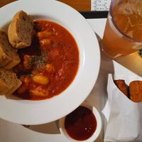 Meat gnocchi, tofu nuggets, grapefruit and pomegranate kombucha at Breaghetti Itaewon in Seoul