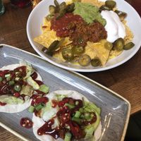 Vegan jackfruit tacos and sharer soya nachos  at Slug & Lettuce in Bath