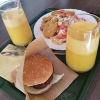 Cesar salad and "beef" burger at Veggie Bar in Minsk