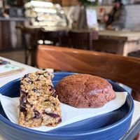 Flapjack and peanut butter/chocolate/banana cookie  at South Coast in Bournemouth