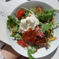 Pommes Toskana (nicht vegan) at Uschis Beachclub in Baltrum