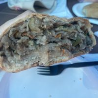 Halfway eaten vegan pastya  at Miners Pasties and IceCream in Munising