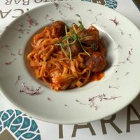 vegan meatballs (noodles are GF) at Resto Bar Taraca in Kotor