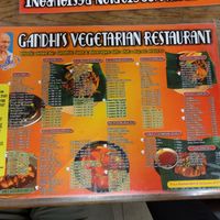 Menu at Gandhi's Vegetarian Restaurant in Kuala Lumpur