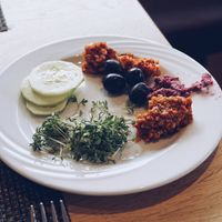 Spreads and vegetables from the breakfast buffet at Hotel Pension Tyrol in Telfs