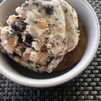 Soy ice-cream w/ nuts, chocolate and peach  at Hotel Pension Tyrol in Telfs