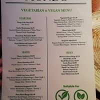 Vegan menu at Mondo in Coatbridge