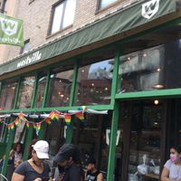 Front of restaurant. Note the pride flags: though *not* a gay venue (it is open to all types of folks), this place does seem to have a large gay clientele. at Westville - Hell's Kitchen in New York City
