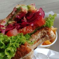 avocado + beetroot burger innards at VEGANBURG - Eunos Flagship Outlet in East Singapore