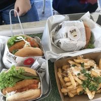 chilli krab burger w garlic fries at VEGANBURG - Eunos Flagship Outlet in East Singapore
