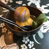 Mochi ice with mango sorbet   at Chay Vegan Asian Kitchen in Hamburg