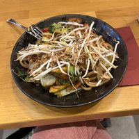 "Pagoda love": tofu, vegetables and udon noodles stirred-fried in wok  at Chay Vegan Asian Kitchen in Hamburg