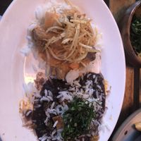 Strogonoff on the left and feijoada on the right   at Berimbau Brazilian Kitchen in New York City
