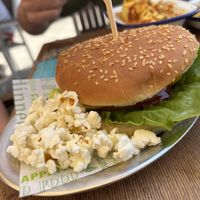 Vegan chicken burger   at Cala Vegana in Menorca