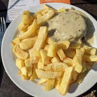 Vegan haggis, soya peppercorn sauce at The Real Food Cafe in Tyndrum