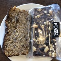 Banana bread on left. Homemade granola bar on right.  at The Real Food Cafe in Tyndrum