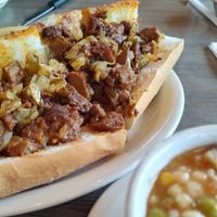 Cheesesteak with barley veg soup at Olga's Diner in Marlton