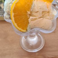 Ice cream sundae (vegan)...just 3 scoops of ice cream at Barnacles in Llandudno