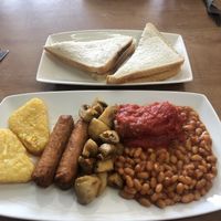 Vegan all day breakfast and sausage sandwich at Barnacles in Llandudno