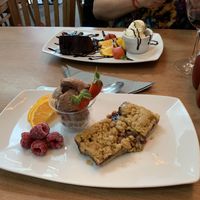 Crumble and Chocolate Cake both with Ice Cream at Barnacles in Llandudno