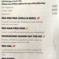 Menu at Thong Dee's Thai in Folkestone