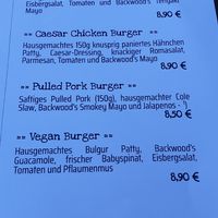 Menu at Backwood Burger in Bad Sachsa